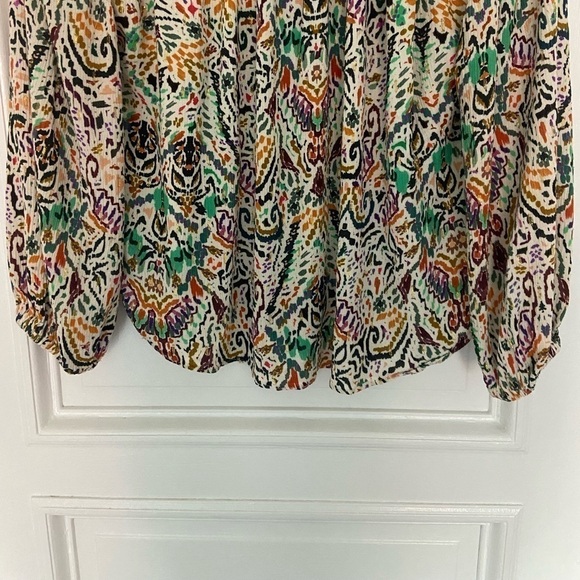 Zara Multicolored Pattern Metallic Gold Accents Button Down Blouse Top Medium - Picture 10 of 15